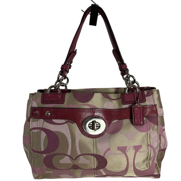 Coach OPTIC Signature C PENELOPE Shoulder Bag Mauve Pink Berry Turnlock F17140 - Picture 1 of 15